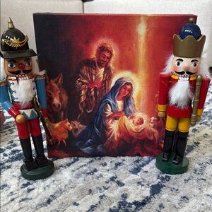 Nativity Scene Canvas with Nutcracker Figures